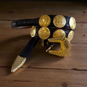 VTG Al Beres black gold concho leather western belt